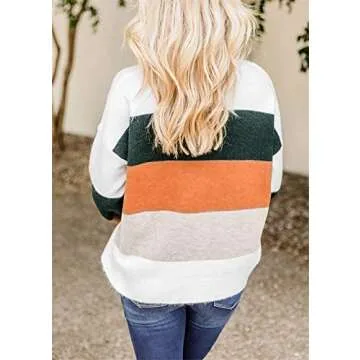 MILLCHIC Women's Striped Color Block Pullover Sweater