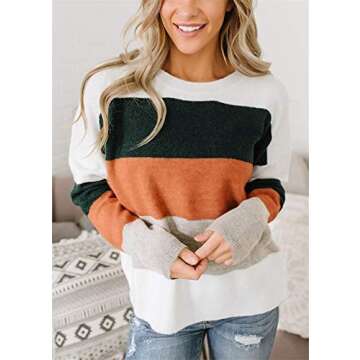 MILLCHIC Women's Striped Color Block Pullover Sweater