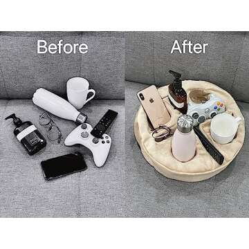 Couch and Bed Cup Holder Pillow, Sofa Organizer Caddy for Drinks, Remotes, Phones, Snacks (Beige)