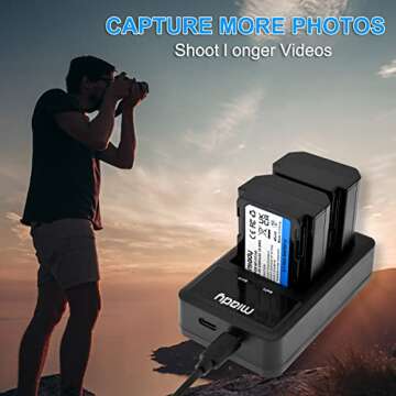 Miady NP-FZ100 Replacement Battery and Dual LCD Charger Set Upgrade Model Compatible with Sony Alpha A7III, A7RIII, A9, A9R, A9S, A6600, 2-Pack 2500mAh 18.5Wh(Type C & Micro USB Ports)