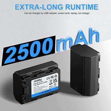 Miady NP-FZ100 Replacement Battery and Dual LCD Charger Set Upgrade Model Compatible with Sony Alpha A7III, A7RIII, A9, A9R, A9S, A6600, 2-Pack 2500mAh 18.5Wh(Type C & Micro USB Ports)