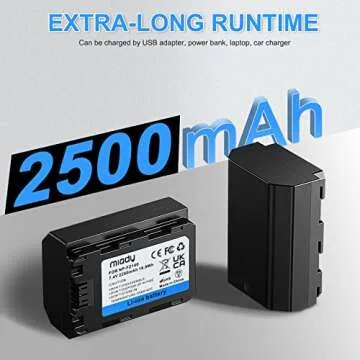 Miady NP-FZ100 Replacement Battery and Dual LCD Charger Set Upgrade Model Compatible with Sony Alpha A7III, A7RIII, A9, A9R, A9S, A6600, 2-Pack 2500mAh 18.5Wh(Type C & Micro USB Ports)