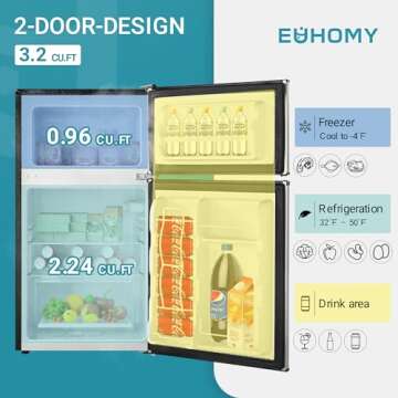 Euhomy Mini Fridge with Freezer - 3.1 Cu.Ft Compact Refrigerator for Home and Office