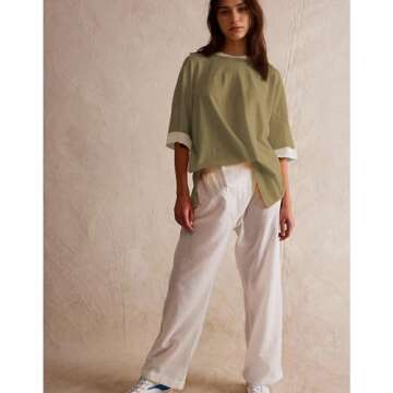 Songling Womens 3/4 Length Sleeve Casual Loose Fit Summer Tee Shirt Basics Cotton t Shirts Trendy Tops(Green,M)