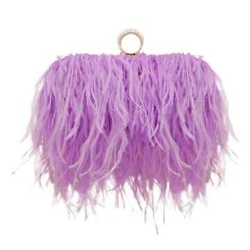 Miuco Women Feather Clutch Purse Shoulder Crossbody Bag Evening Handbags (Purple)