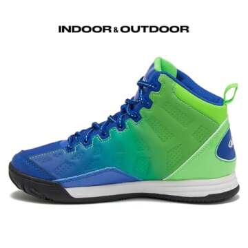 AND1 Showout Girls & Boys Basketball Shoes Kids, Boys High Top Sneakers- Medium Blue/Light Green/Whi...