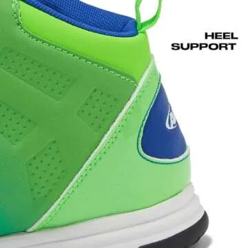 AND1 Showout Girls & Boys Basketball Shoes Kids, Boys High Top Sneakers- Medium Blue/Light Green/White, 2 Little Kid