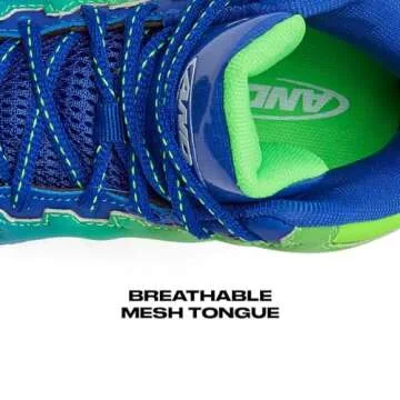 AND1 Showout Girls & Boys Basketball Shoes Kids, Boys High Top Sneakers- Medium Blue/Light Green/White, 2 Little Kid