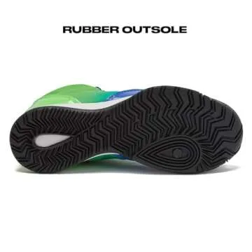 AND1 Showout Girls & Boys Basketball Shoes Kids, Boys High Top Sneakers- Medium Blue/Light Green/White, 2 Little Kid