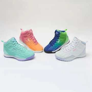 AND1 Showout Girls & Boys Basketball Shoes Kids, Boys High Top Sneakers- Medium Blue/Light Green/White, 2 Little Kid