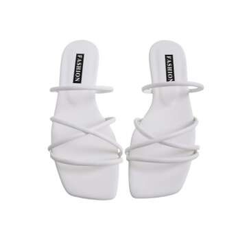 GORGLITTER PU Leather Flat Stappy Sandals Dressy Cross Strap Slip On Summer Slide Sandal White CN36