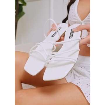 GORGLITTER PU Leather Flat Stappy Sandals Dressy Cross Strap Slip On Summer Slide Sandal White CN36