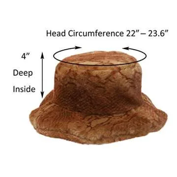 LA CARRIE Women's Snakeskin Print Faux Fur Bucket Hat Winter Warmer Fisherman Cap (Camel)