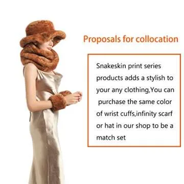 LA CARRIE Women's Snakeskin Print Faux Fur Bucket Hat Winter Warmer Fisherman Cap (Camel)