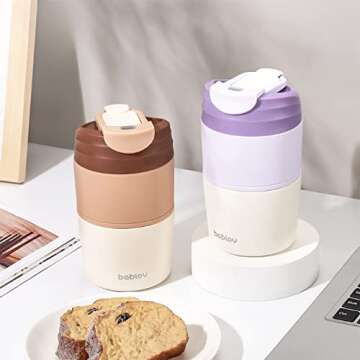 Insulated Coffee Tumbler with Lid and Straw, Stainless Steel Coffee Mug Leak Proof, Small Coffe Thermal Tumbler for Travel, 14 oz, Brown