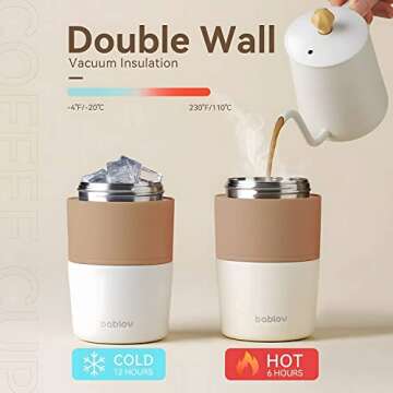 Insulated Coffee Tumbler with Lid and Straw, Stainless Steel Coffee Mug Leak Proof, Small Coffe Thermal Tumbler for Travel, 14 oz, Brown