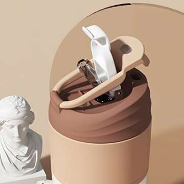 Insulated Coffee Tumbler with Lid and Straw, Stainless Steel Coffee Mug Leak Proof, Small Coffe Thermal Tumbler for Travel, 14 oz, Brown