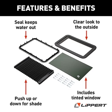 Lippert Components 806621 Thin Shade Complete Window Kit for RV Entry Doors, Black