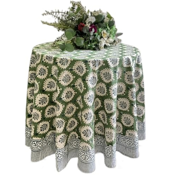 ATOSII Kari Green 100% Cotton Round Tablecloth for Dining
