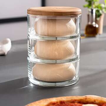 ooni Stack - Pizza Preparation Storage - Glass Stackable Storage Containers - Sealable Kitchen Containers with Lid - Reusable Set of 3 Containers