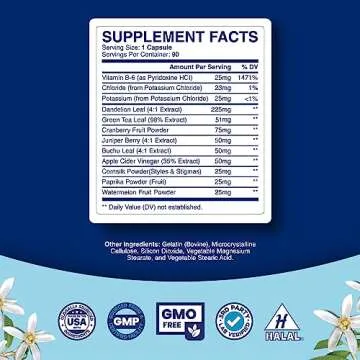 Water Retention Pills for Women & Men - Herbal Diuretic Supplements - Fluid Retention Supplement with Dandelion Leaf Extract & Green Tea for Bloating Relief - Pills for Leg & Feet Swelling - 90 Count