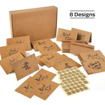 Ohuhu Bulk 104 Thank You Cards Brown Kraft 4x6 Thank You Notes with Self-Seal Envelopes and Stickers...