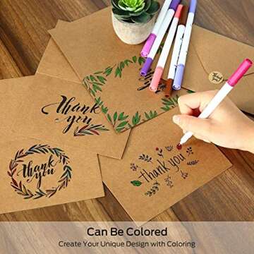 Ohuhu Bulk 104 Thank You Cards Brown Kraft 4x6 Thank You Notes with Self-Seal Envelopes and Stickers - Elegant 8 Design Greeting Card for Wedding Shower Business Graduation Birthday