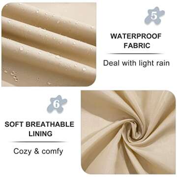 FARVALUE Women's Waterproof Trench Coat Double Breasted Windbreaker Classic Belted Lapel Overcoat with Removable Hood Khaki Medium