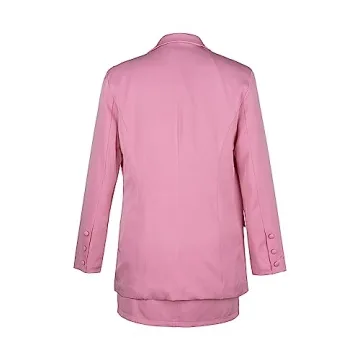 Women's 2 Piece Business Outfits Solid Blazer Skirts Set Long Sleeve Lapel Blazer and Skirt Suits Rose