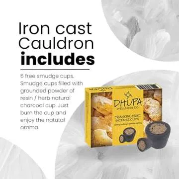 Cast Iron Cauldron with Lid for Spells & Rituals | 6 Incense Cups Included