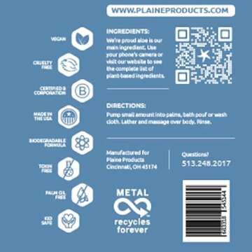 Plaine Products Sensitive Skin Body Wash - Rosemary, Mint, Vanilla, 16 oz (Refillable Bottle with Pump)