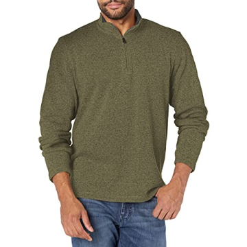 Wrangler Authentics Men's Long Sleeve Fleece Quarter-Zip, Olive Night, Large