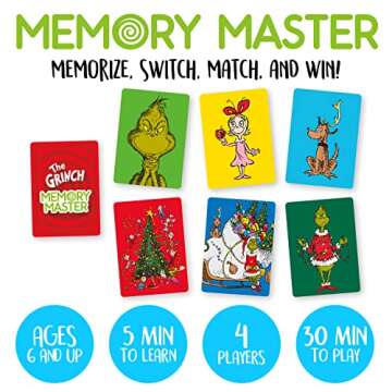AQUARIUS Grinch Christmas Memory Master Card Game - Fun Family Party Game for Kids, Teens & Adults -...