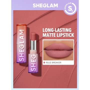 SHEGLAM Dynamatte Boom Waterproof Matte Lipstick Long Lasting Transfer Proof Lip Stick - Rule Breake...