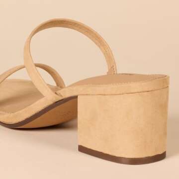 Amazon Essentials Women's Thin Two Strap Heeled Slide, Tan, 5