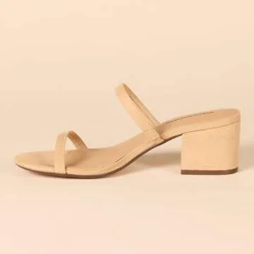 Amazon Essentials Women's Thin Two Strap Heeled Slide, Tan, 5