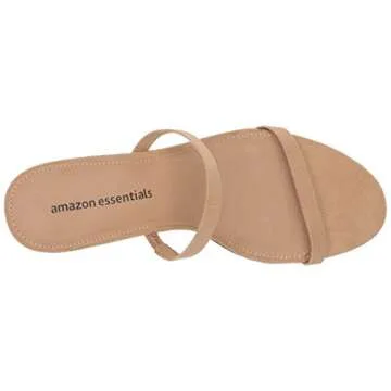 Amazon Essentials Women's Thin Two Strap Heeled Slide, Tan, 5