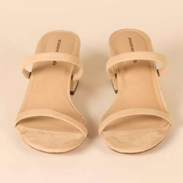 Amazon Essentials Women's Thin Two Strap Heeled Slide, Tan, 5