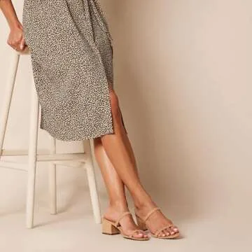 Amazon Essentials Women's Thin Two Strap Heeled Slide, Tan, 5