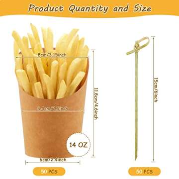 MOJIEZUO 50 Pcs Charcuterie Cups with 50 Pcs Cocktail Picks, 14oz Brown French Fry Holder Cups, Disp...
