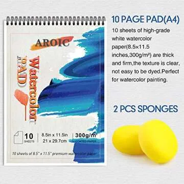 Watercolor Paint Set, 48 Color Watercolor with 10 PCS Nylon Brushes,6 PCS Refillable Water Brush Pen, 10 Page Pad(A4) and 2 PCS Art Sponges. Watercolor Paint set for Adults,Children and Beginners.