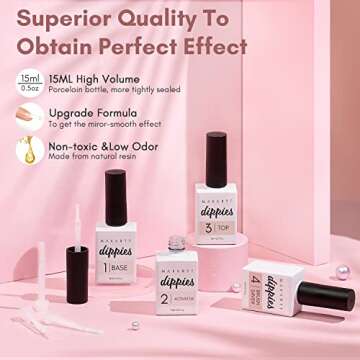 Makartt Dip Powder Liquid Set, 15ml Dip Liquid Set with Base-Top Coat, Activator and Brush Saver, 4pcs 0.5oz. Dipping Powder Essential Kit Dip Manicure No Nail Lamp Needed for Nail Salon Beginners
