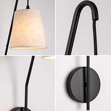 Plug in Wall Sconces Set of Two, Wall Lamps for Bedrooms Set of 2, Black Farmhouse Wall Mounted Lights for Bedside, Living Room, Rustic Sconces Wall Lighting Fixtures with 59inch On/Off Switch Cord