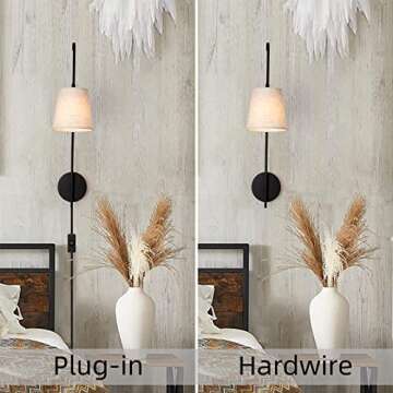Plug in Wall Sconces Set of Two, Wall Lamps for Bedrooms Set of 2, Black Farmhouse Wall Mounted Lights for Bedside, Living Room, Rustic Sconces Wall Lighting Fixtures with 59inch On/Off Switch Cord