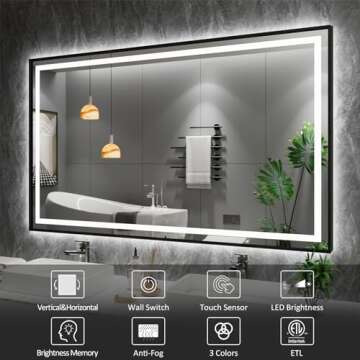 Amorho 84"x 32" LED Bathroom Mirror Framed, Front Light and Backlit, Stepless Dimmable, Anti-Fog, Sh...