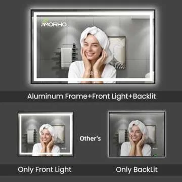 Amorho 84"x 32" LED Bathroom Mirror Framed, Front Light and Backlit, Stepless Dimmable, Anti-Fog, Shatter-Proof, Memory, 3 Colors, Double LED Vanity Mirror