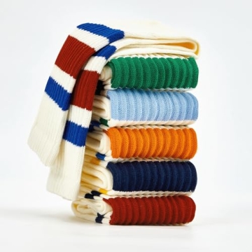 Trendy Retro Stripe Crew Socks for Women - 5 Pack Cozy Comfort