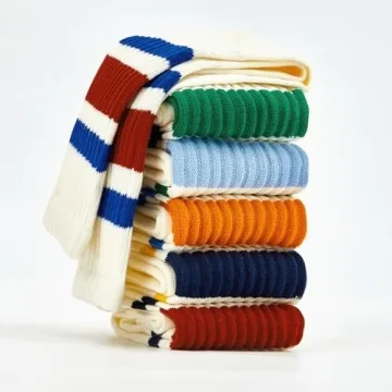 Trendy Retro Stripe Crew Socks for Women - 5 Pack Cozy Comfort