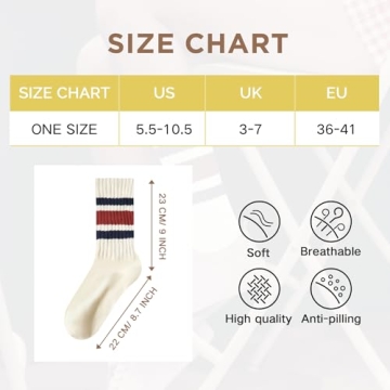 Trendy Retro Stripe Crew Socks for Women - 5 Pack Cozy Comfort