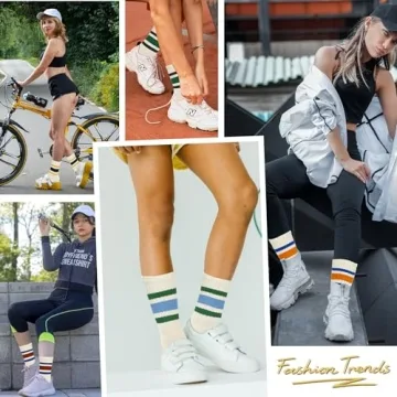 Trendy Retro Stripe Crew Socks for Women - 5 Pack Cozy Comfort